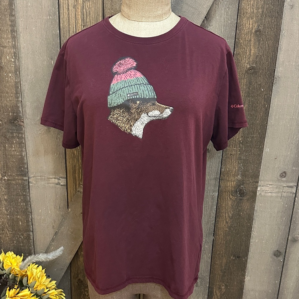 Columbia Omni Shade Fox Novelty Short Sleeve Tee Burgundy Outdoor Large